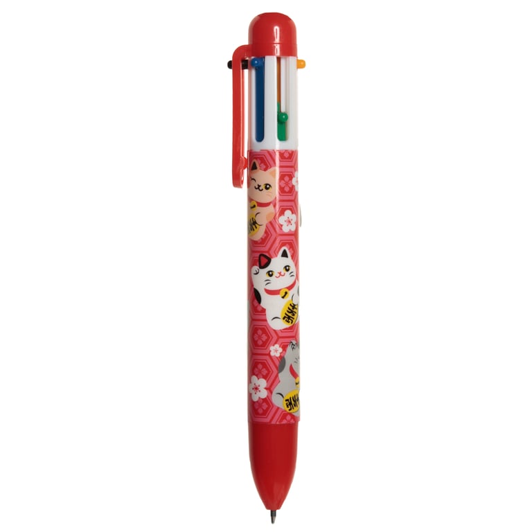 Multi Colour Lucky Cat Maneki Neko Pen - 6 Colours, CE/UKCA Marked, Safe for Children