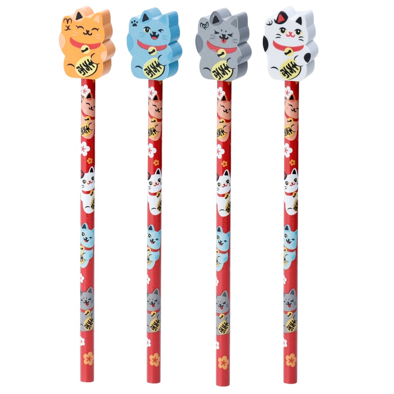 Maneki Neko CE Marked Wood Pencil and Eraser Set - Child Safe Stationery