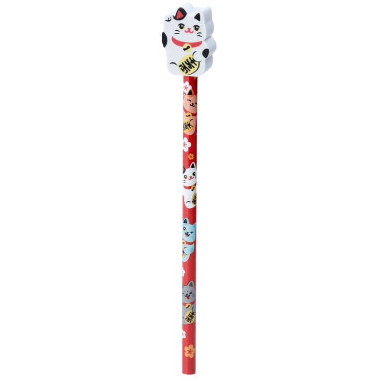 Maneki Neko CE Marked Wood Pencil and Eraser Set - Child Safe Stationery