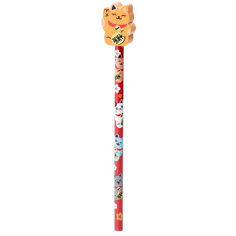 Maneki Neko CE Marked Wood Pencil and Eraser Set - Child Safe Stationery