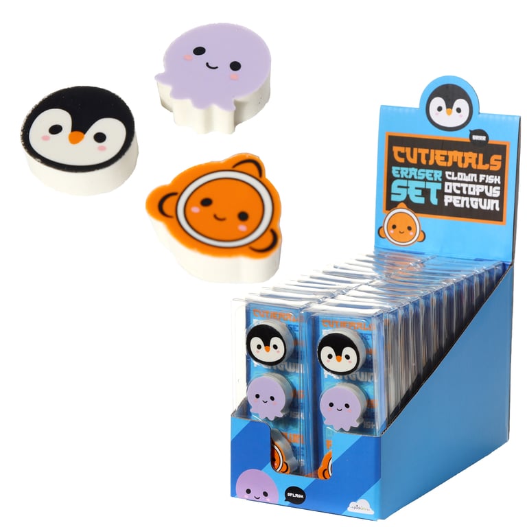 CE Marked 3-Piece Rubber Eraser Set for Children - Adoramals Sealife