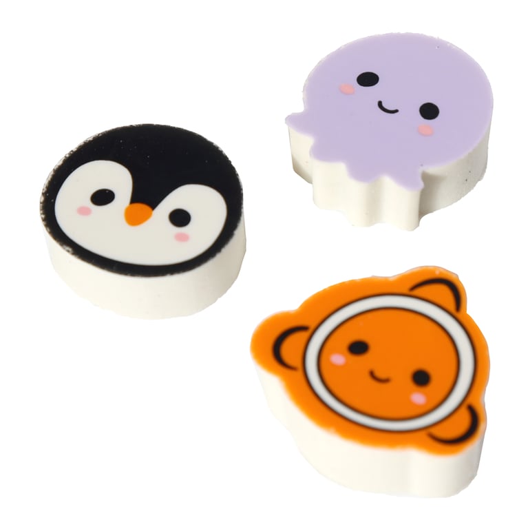 CE Marked 3-Piece Rubber Eraser Set for Children - Adoramals Sealife