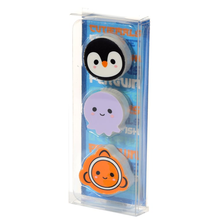 CE Marked 3-Piece Rubber Eraser Set for Children - Adoramals Sealife