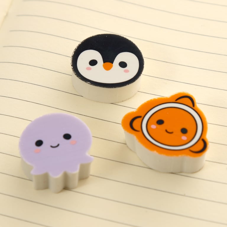 CE Marked 3-Piece Rubber Eraser Set for Children - Adoramals Sealife