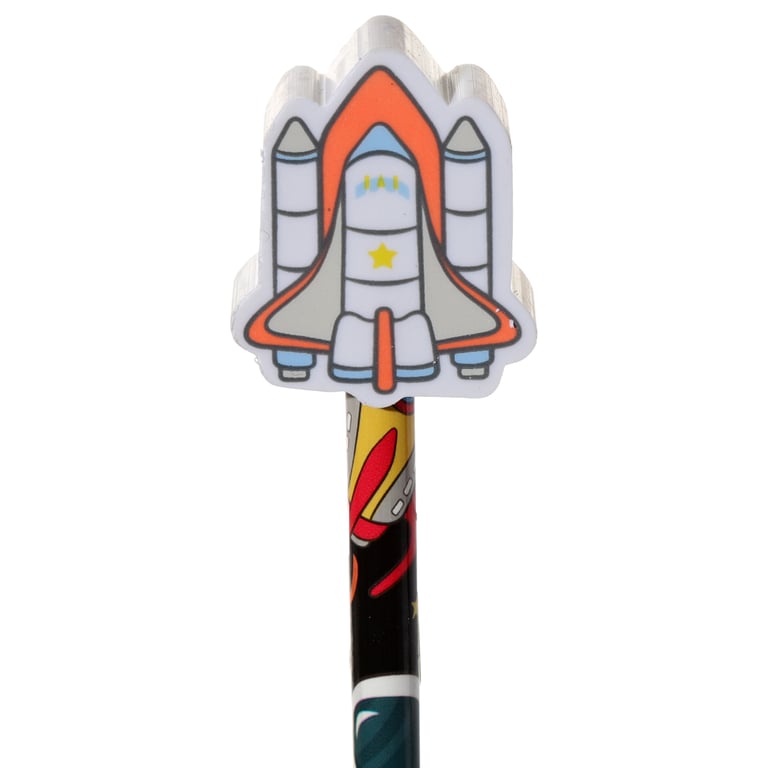 Wooden Space Pencil and Eraser Topper Set - CE Marked, Kids Art Supplies