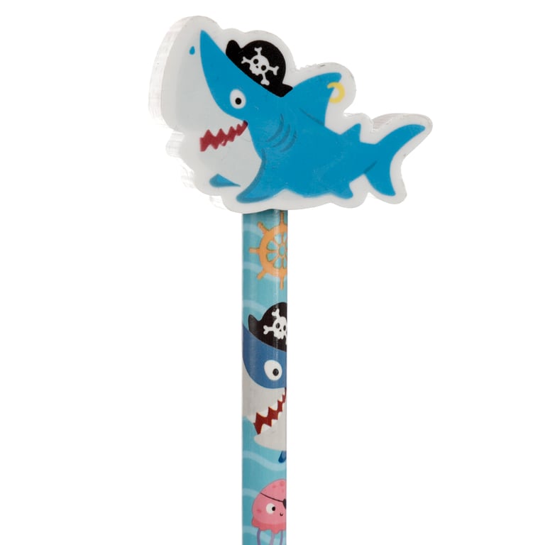 Fun Ahoy Ocean Pirate Friends CE Marked Wooden Pencil Topper Set with HB Pencil and Eraser for Kids Educational Art Supplies