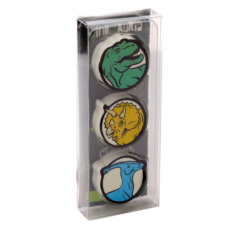 Dinosauria 3 Piece Rubber Eraser Set - CE/UKCA & EN71 Compliant