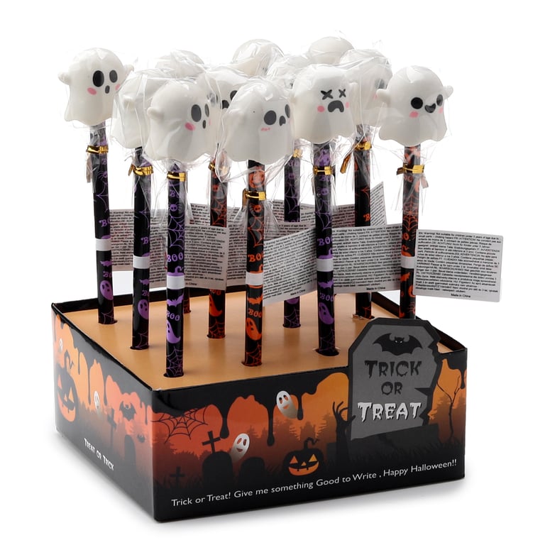 Ghost Pencil & Eraser Topper - CE Marked, EN71 Compliant, Halloween Decoration Set
