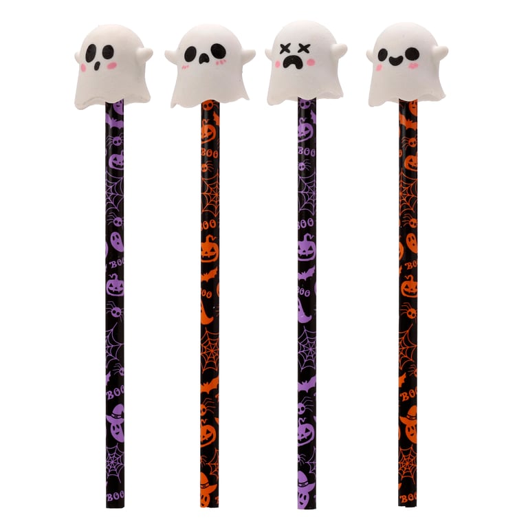 Ghost Pencil & Eraser Topper - CE Marked, EN71 Compliant, Halloween Decoration Set