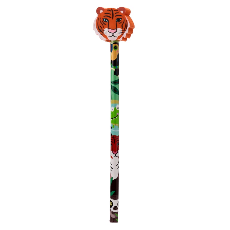 Wild Animal Pencil & Eraser Topper - CE Marked, EN71 Compliant HB Pencil Set for Children