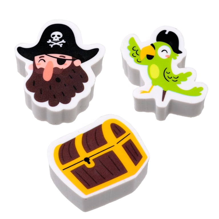 CE Marked 3 Piece Rubber Eraser Set - Jolly Rogers Pirate Edition