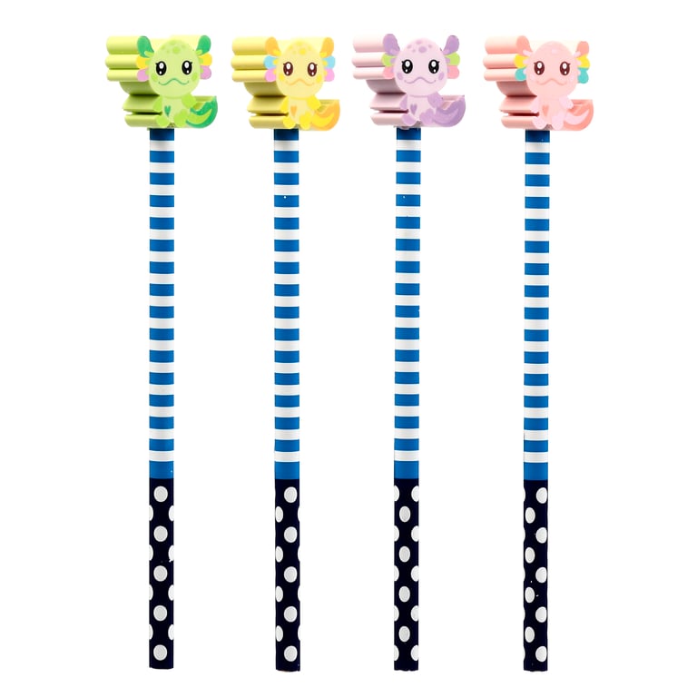 Wooden Pencil Topper - Axolotl Salamander Design, CE/UKCA Marked & EN71 Compliant for Kids HB Pencils