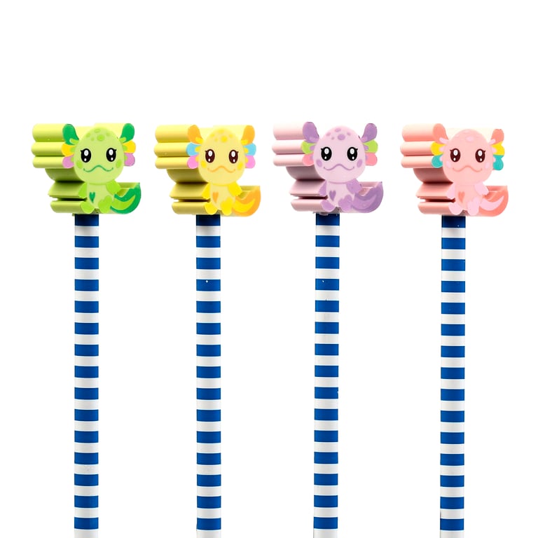 Wooden Pencil Topper - Axolotl Salamander Design, CE/UKCA Marked & EN71 Compliant for Kids HB Pencils