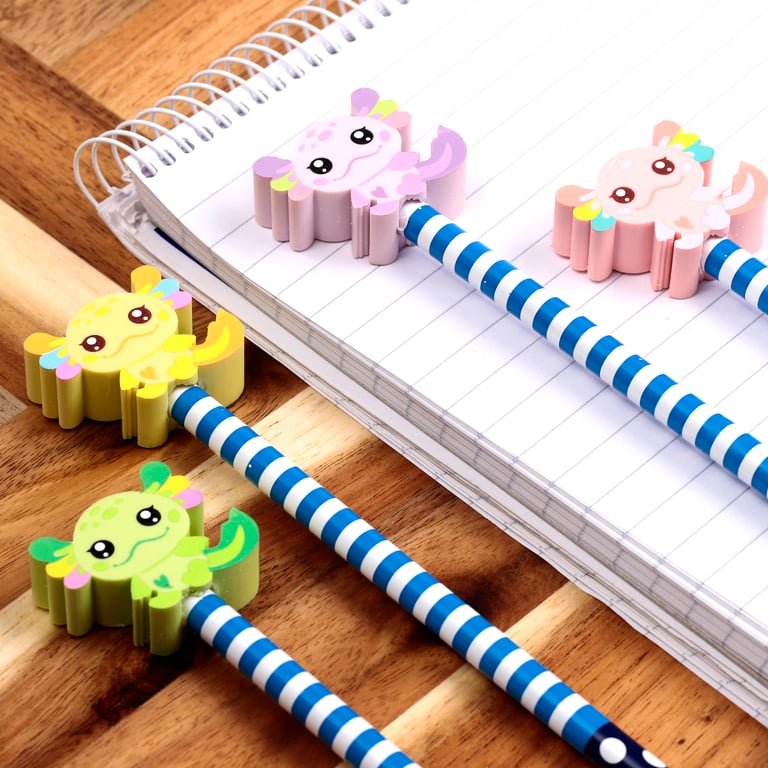 Wooden Pencil Topper - Axolotl Salamander Design, CE/UKCA Marked & EN71 Compliant for Kids HB Pencils