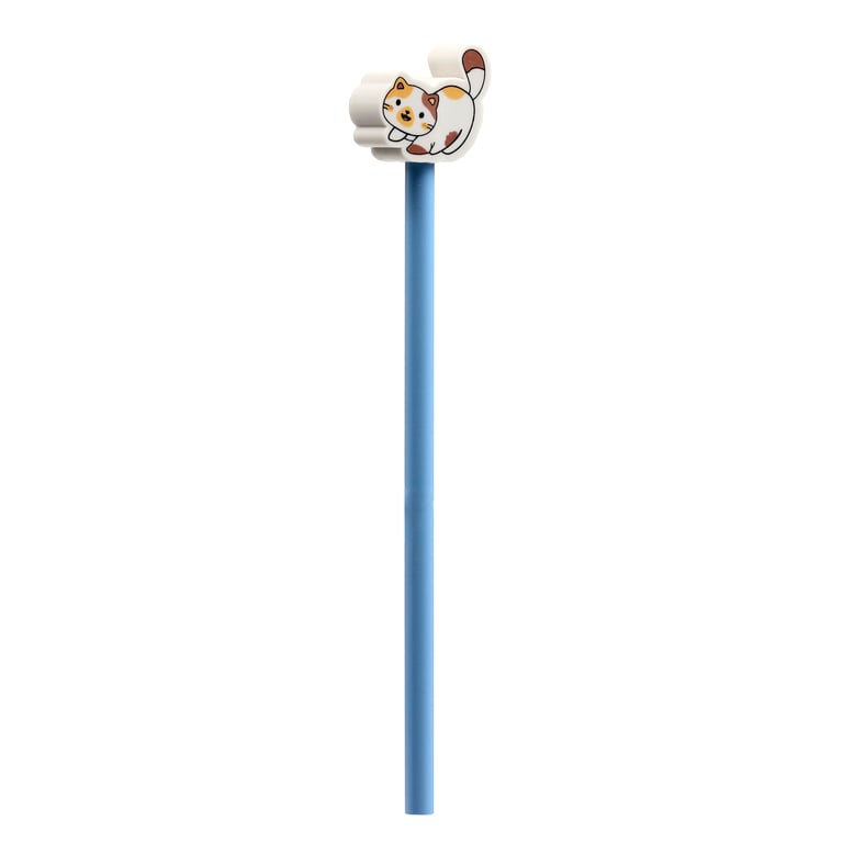 Wooden Pencil Topper - Cute Kitty Cat Eraser, CE/UKCA Marked and EN71 Compliant for Kids HB Pencils