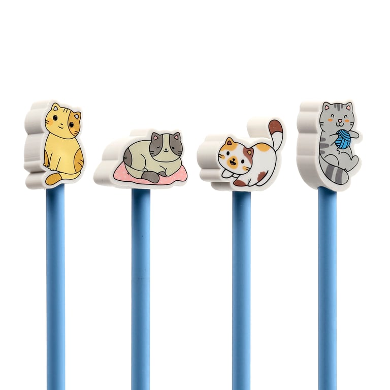 Wooden Pencil Topper - Cute Kitty Cat Eraser, CE/UKCA Marked and EN71 Compliant for Kids HB Pencils