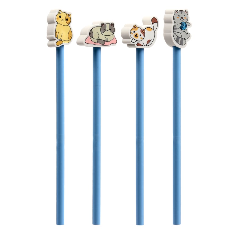 Wooden Pencil Topper - Cute Kitty Cat Eraser, CE/UKCA Marked and EN71 Compliant for Kids HB Pencils