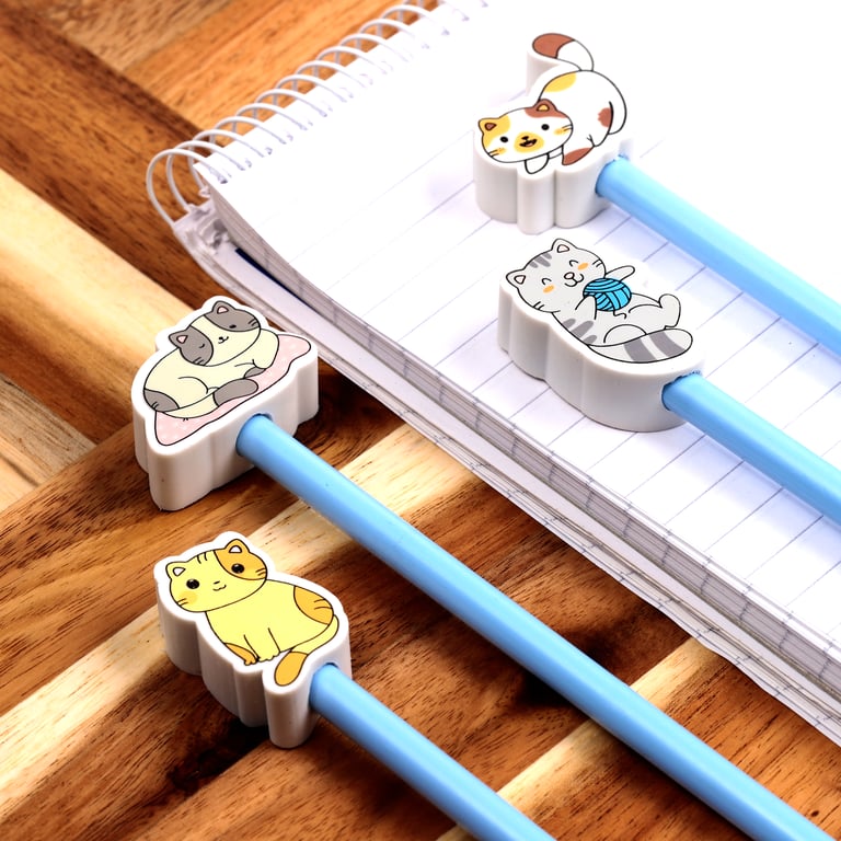 Wooden Pencil Topper - Cute Kitty Cat Eraser, CE/UKCA Marked and EN71 Compliant for Kids HB Pencils