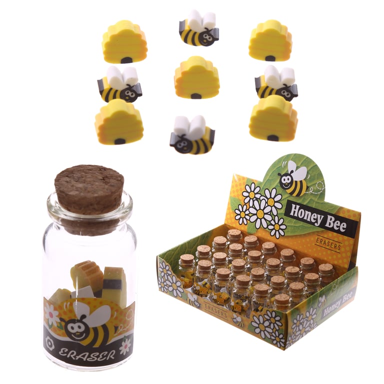 Novelty Kids Bee Design CE Marked Rubber Eraser Set in Glass Jar