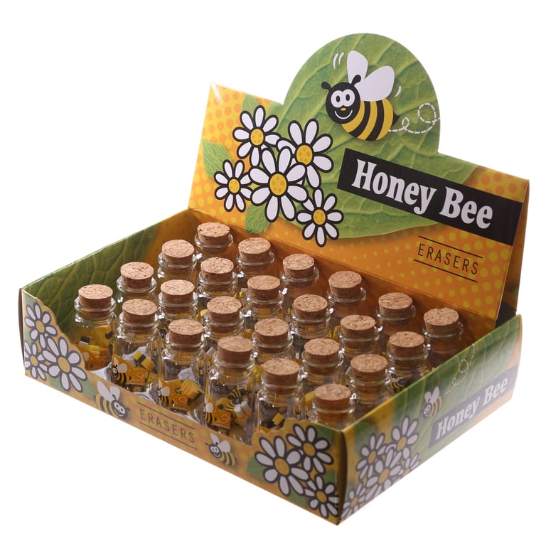 Novelty Kids Bee Design CE Marked Rubber Eraser Set in Glass Jar