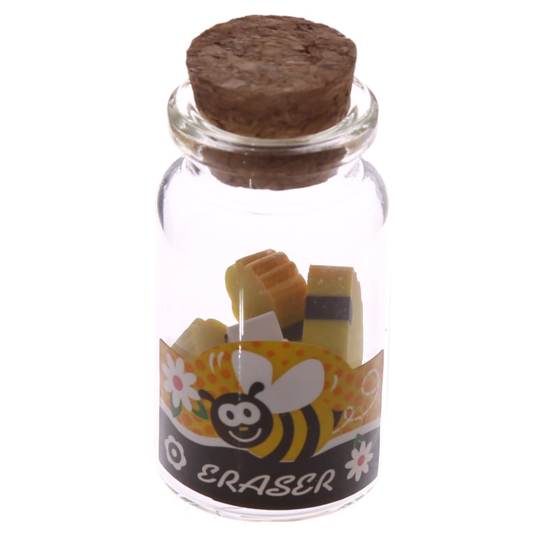 Novelty Kids Bee Design CE Marked Rubber Eraser Set in Glass Jar