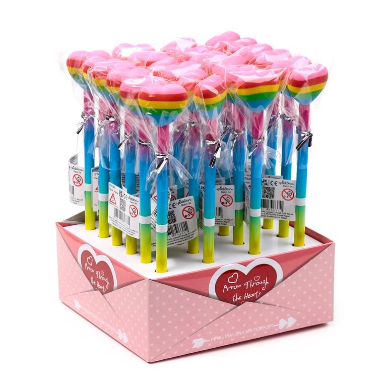 Rainbow Heart Wooden Pencil Topper - CE Marked & EN71 Compliant for HB Pencils