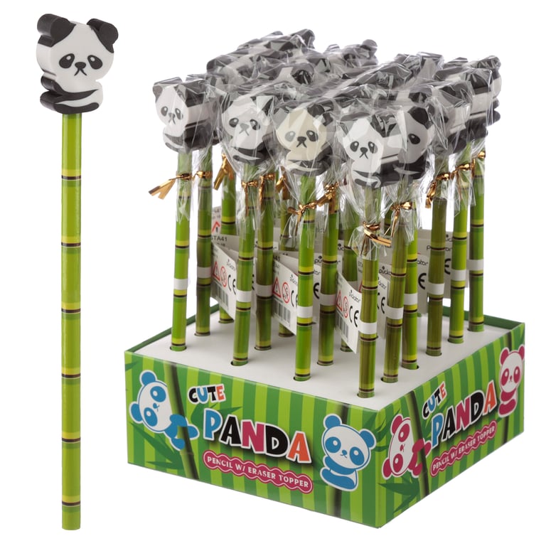 Novelty Kids Panda Design CE Marked Wood and Rubber HB Pencil Eraser Set, EN71 Compliant for 3 Years
