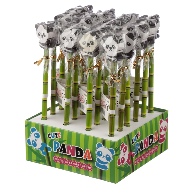 Novelty Kids Panda Design CE Marked Wood and Rubber HB Pencil Eraser Set, EN71 Compliant for 3 Years