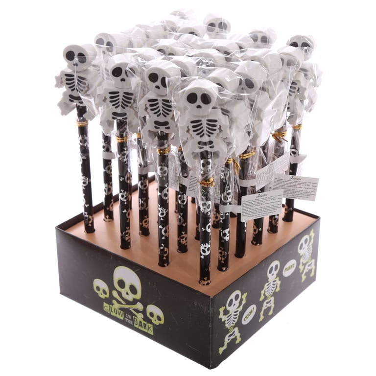 Novelty Kids Skeleton Design Pencil and Eraser - CE/UKCA Marked, EN71 Compliant, Non-Toxic Wood and Rubber Pencil Set