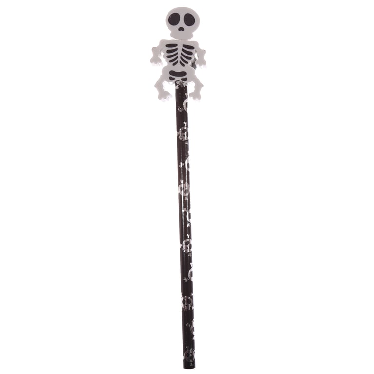 Novelty Kids Skeleton Design Pencil and Eraser - CE/UKCA Marked, EN71 Compliant, Non-Toxic Wood and Rubber Pencil Set