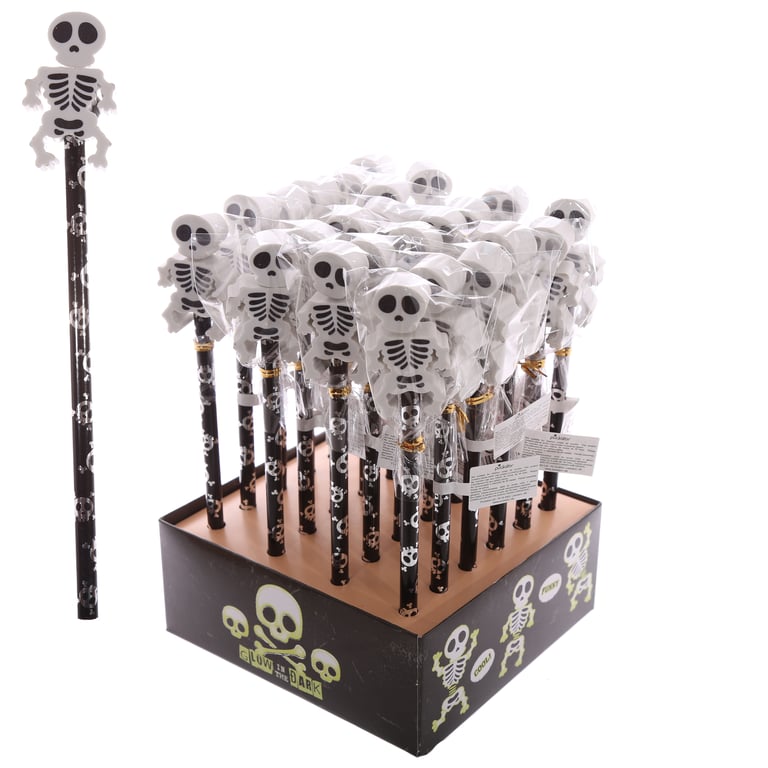 Novelty Kids Skeleton Design Pencil and Eraser - CE/UKCA Marked, EN71 Compliant, Non-Toxic Wood and Rubber Pencil Set