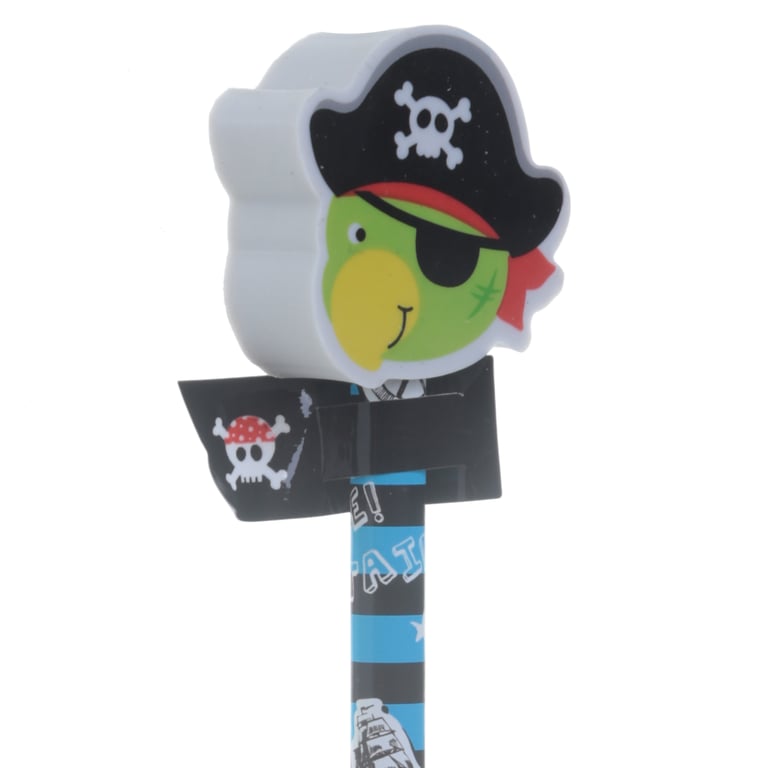 CE Marked Wooden Pirate Design HB Pencil and Eraser Set for Kids - EN71 Compliant Stationery