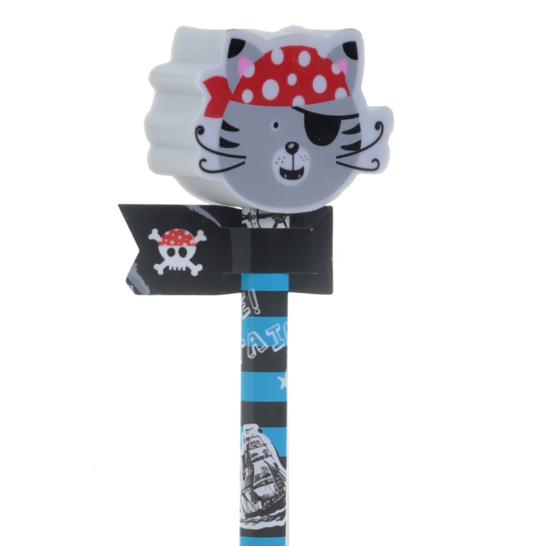 CE Marked Wooden Pirate Design HB Pencil and Eraser Set for Kids - EN71 Compliant Stationery