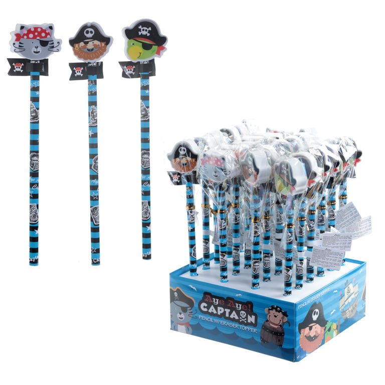 CE Marked Wooden Pirate Design HB Pencil and Eraser Set for Kids - EN71 Compliant Stationery