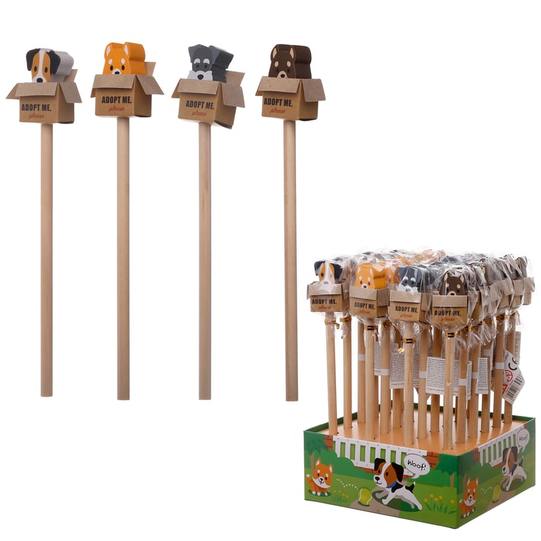 Cute Dog Pencil and Eraser Set - CE Marked Wooden HB Pencils and Rubber Erasers for Kids