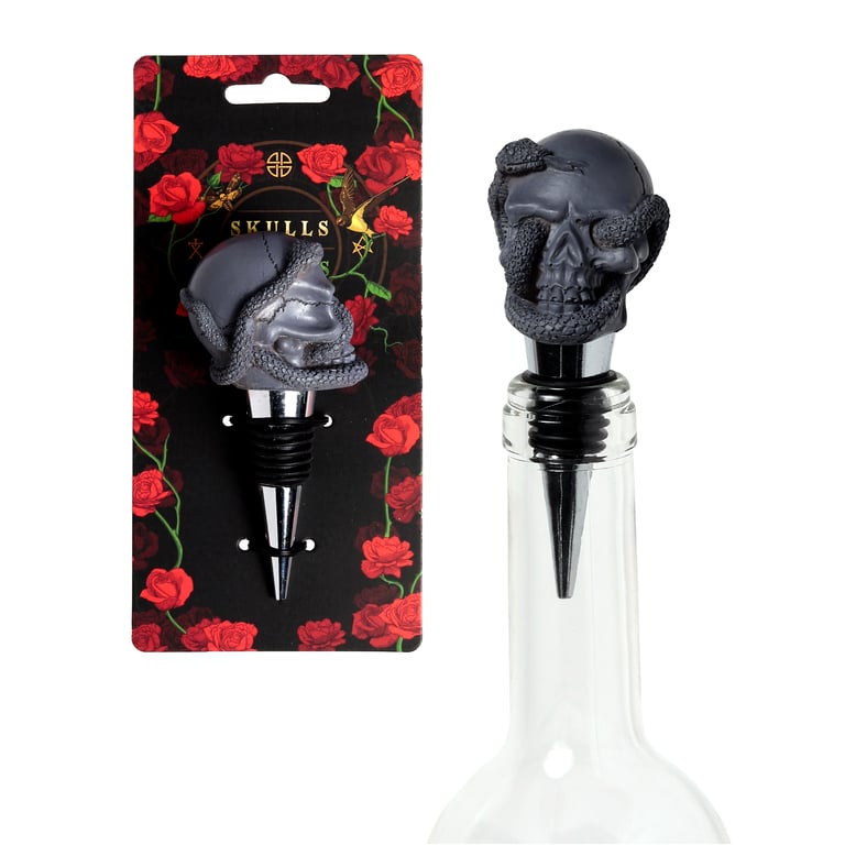 Resin Metal & Rubber Skulls and Roses Bottle Stopper - Unique Home Decor