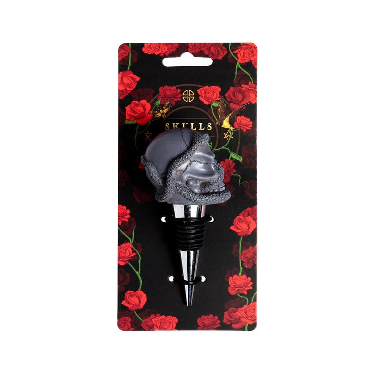 Resin Metal & Rubber Skulls and Roses Bottle Stopper - Unique Home Decor