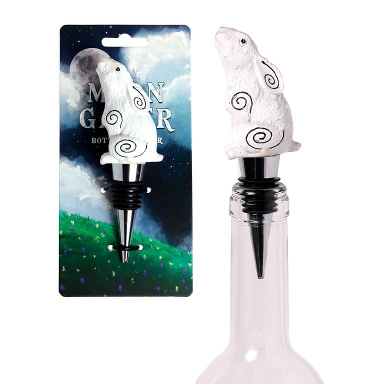 Resin Metal and Rubber Moon Gazing Hare Bottle Stopper - Unique Home Decor Accessory