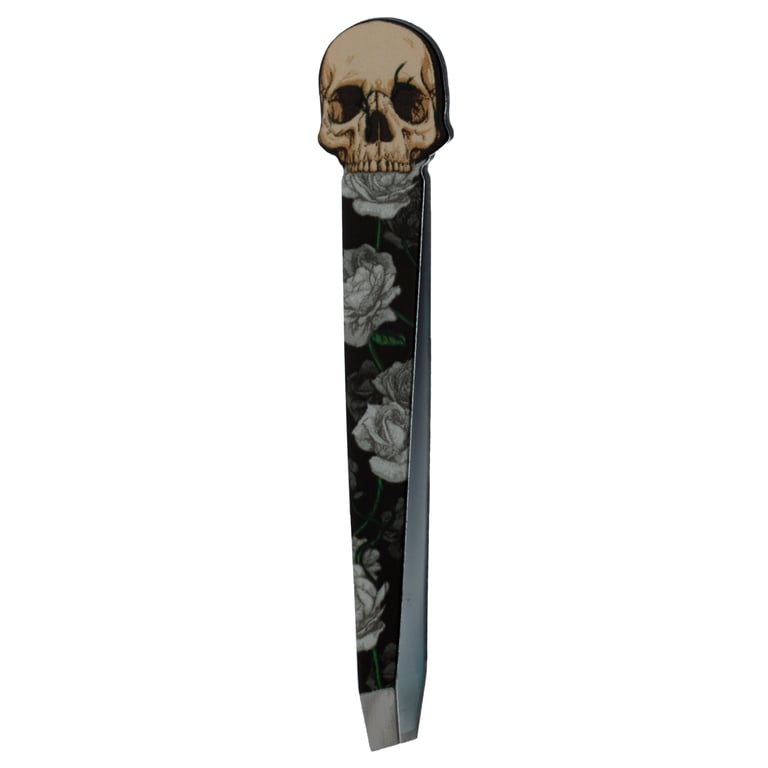 Stainless Steel Shaped Tweezers - Skull and Roses Design