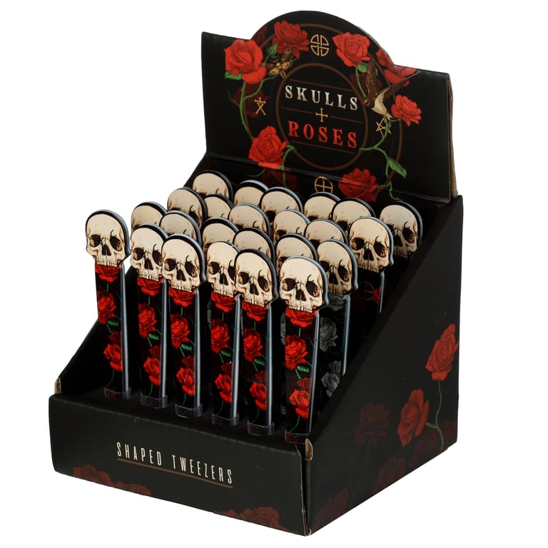 Stainless Steel Shaped Tweezers - Skull and Roses Design