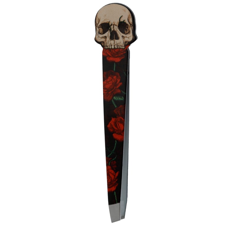 Stainless Steel Shaped Tweezers - Skull and Roses Design