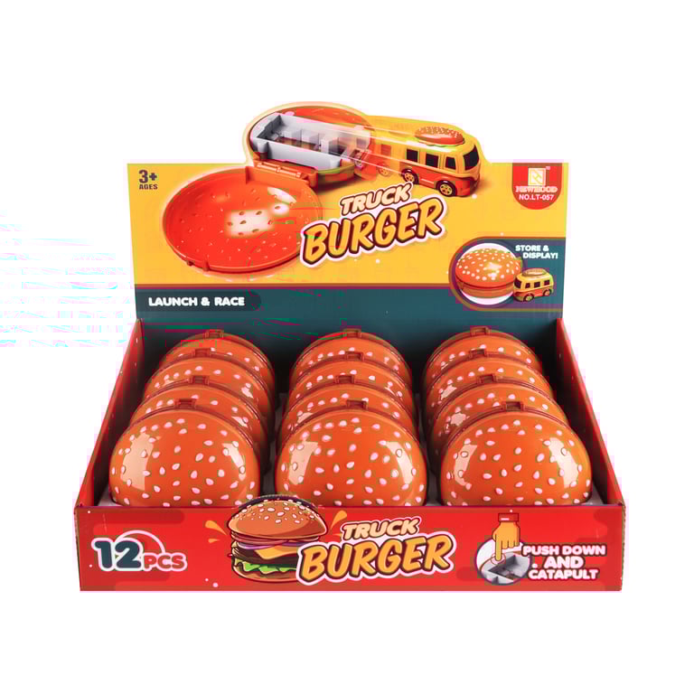 Press & Launch Action Toy - CE/UKCA Marked Plastic Hamburger Truck