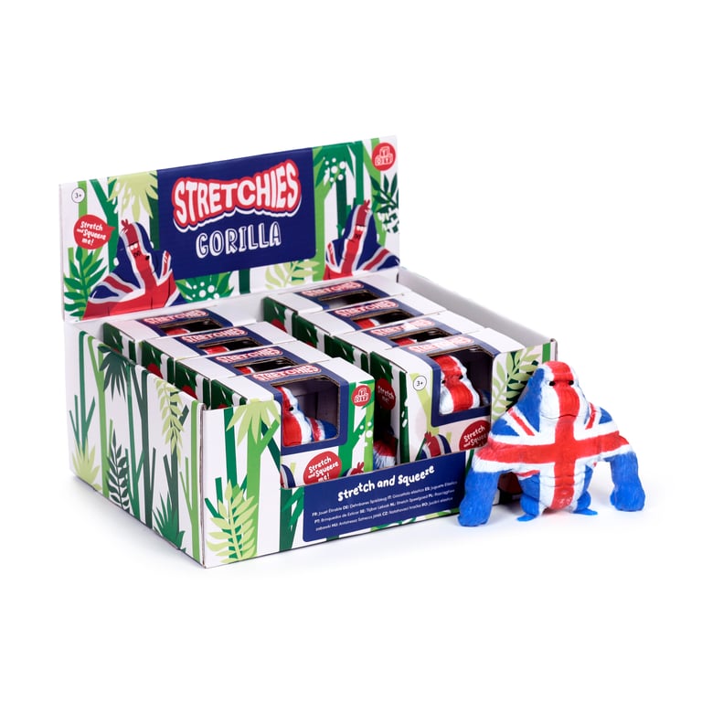 Union Jack Gorilla Stretchy Stress Fidget Toy (EN71 Compliant) - Rubber and Silica Sand Construction