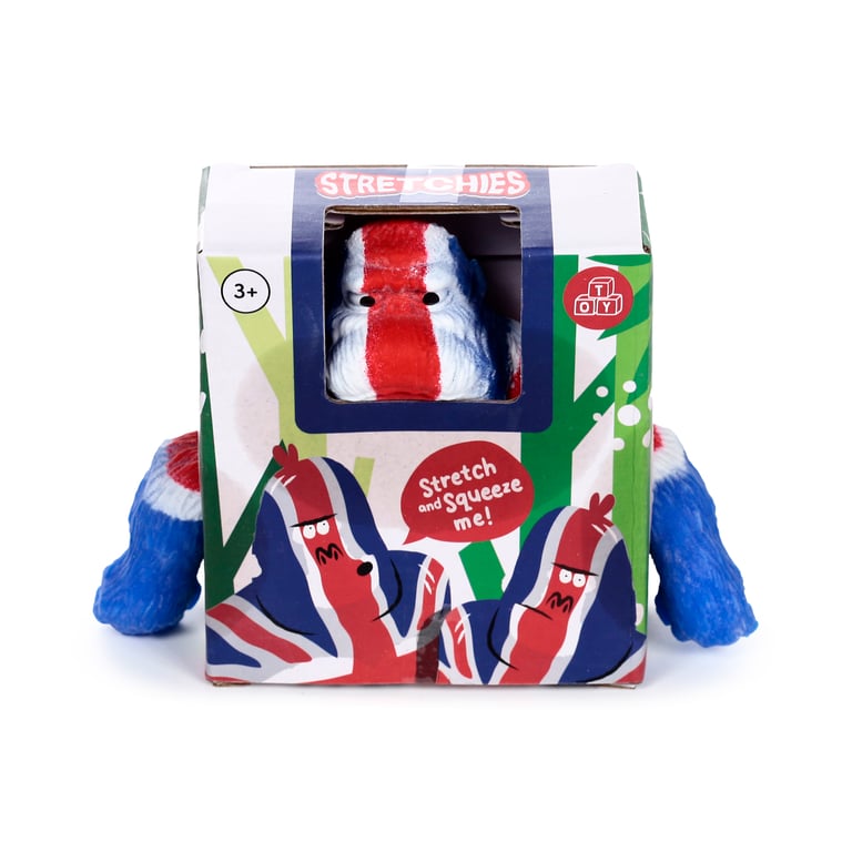 Union Jack Gorilla Stretchy Stress Fidget Toy (EN71 Compliant) - Rubber and Silica Sand Construction