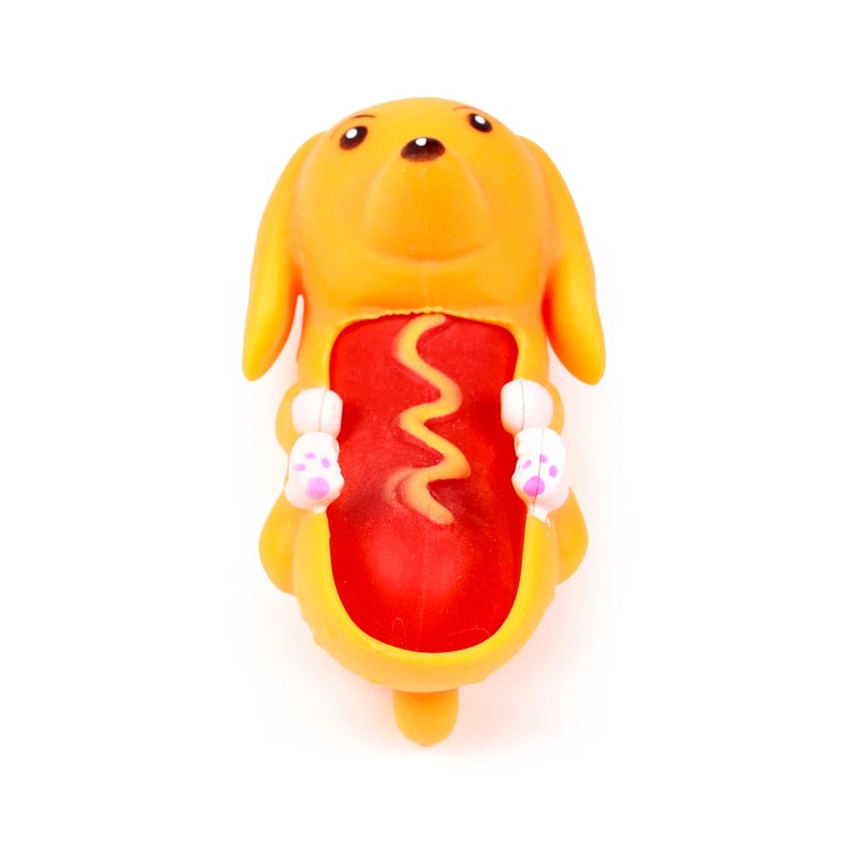 Hot Dog Sausage Dog Stretchy Fidget Toy - CE Marked & EN71 Compliant Rubber Stress Relief Tool for Adults and Kids