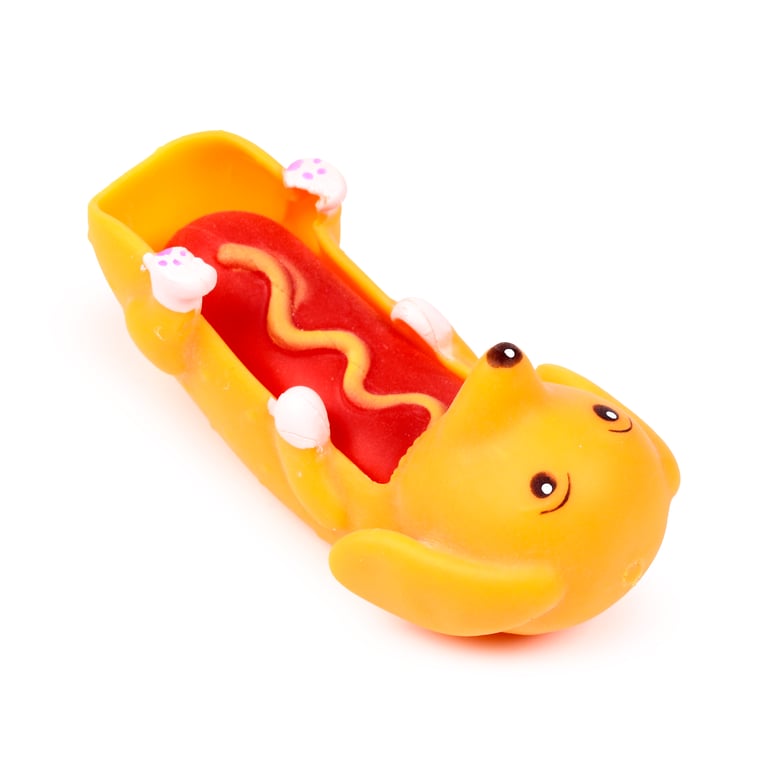 Hot Dog Sausage Dog Stretchy Fidget Toy - CE Marked & EN71 Compliant Rubber Stress Relief Tool for Adults and Kids