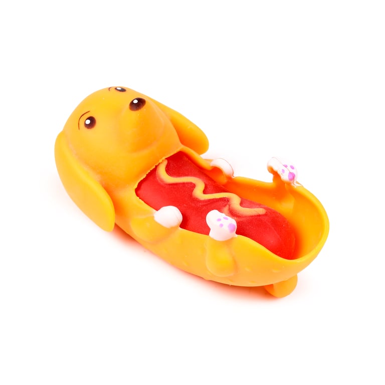 Hot Dog Sausage Dog Stretchy Fidget Toy - CE Marked & EN71 Compliant Rubber Stress Relief Tool for Adults and Kids