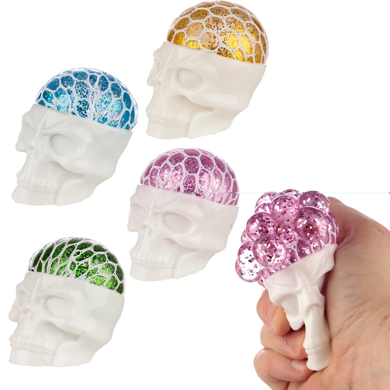 Fun Kids Squishy Squeezable Skull Head CE Marked Rubber Toy with Glitter Filling