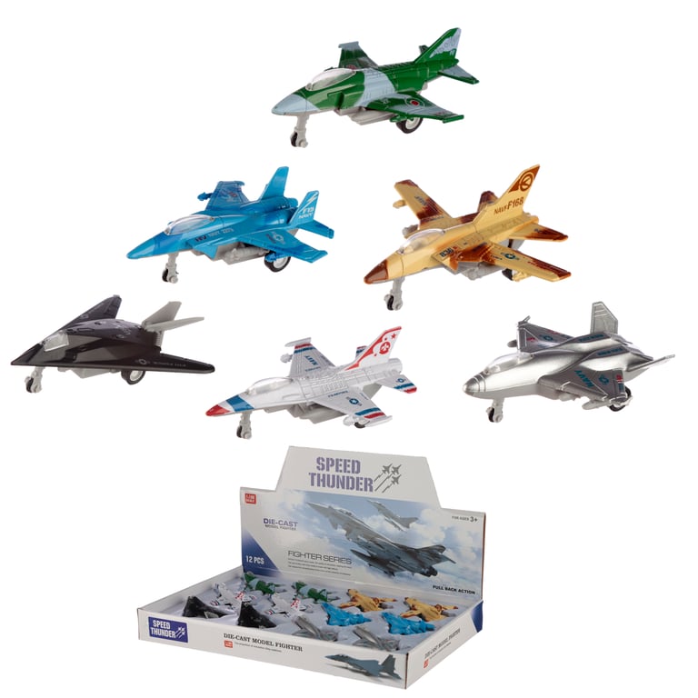 Fun Kids Pull Back Fighter Jet Plane Toy - CE Marked & EN71 Compliant Plastic & Metal Construction for Children Aged 3 Years