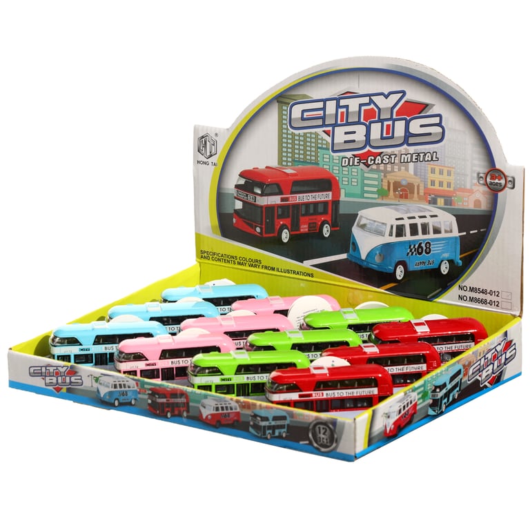 Fun Kids Pull Back Bus - CE & UKCA Marked, EN71 Compliant Plastic Toy